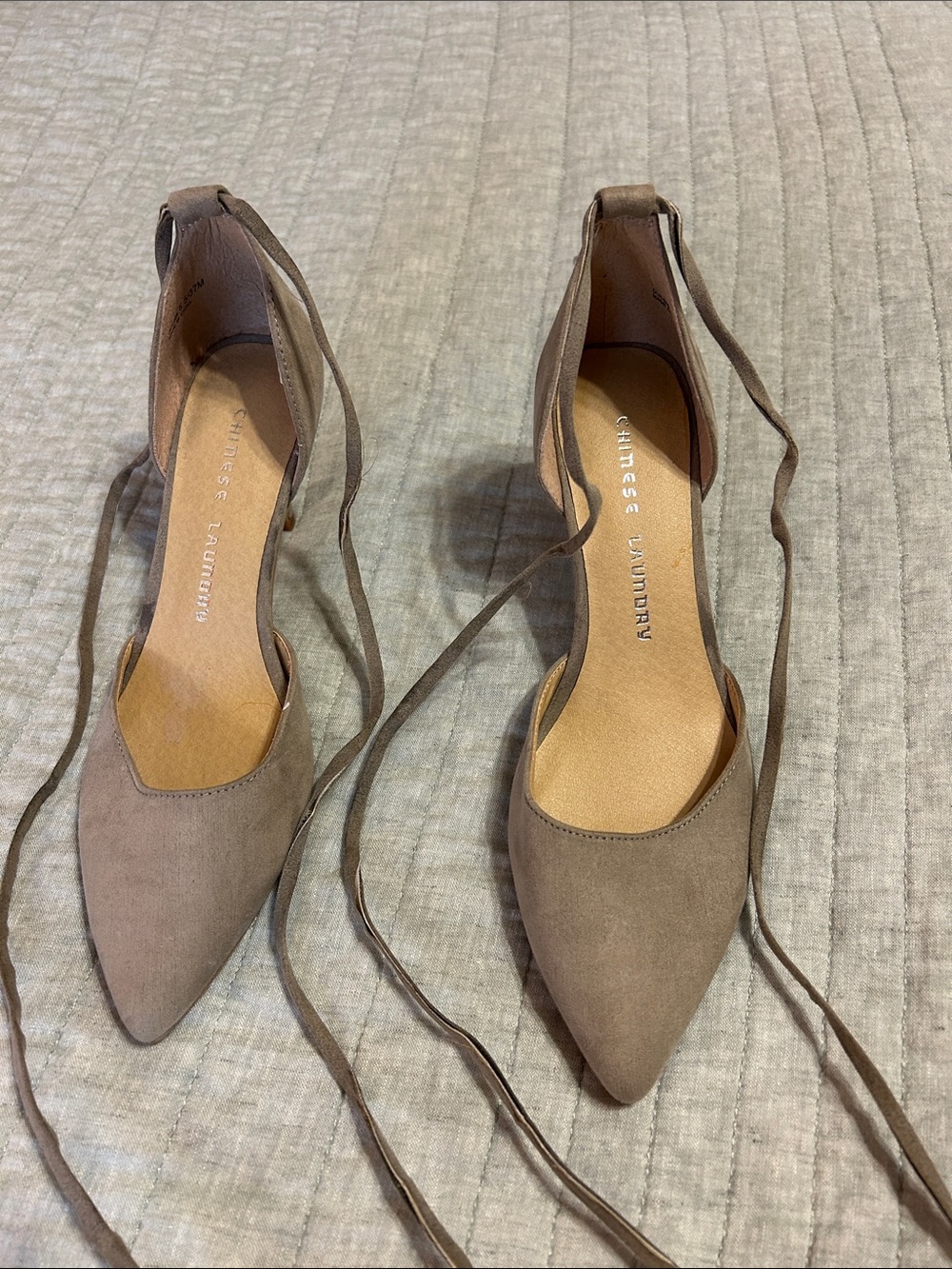 Chinese Laundry Taupe Lace-Up Pointed Flats